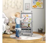 AIYAPLAY Double-Sided Art Easel for Kids w/ Paper Roll, Storage Baskets - 59W x 48D x 118Hcm - Kids Easel - Grey