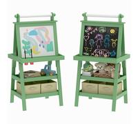 AIYAPLAY Kids Easel with Paper Roll Blackboard Whiteboard Storage Grey - 3B0-011