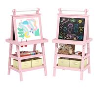 AIYAPLAY Double-Sided Art Easel for Kids w/ Paper Roll, Storage Baskets - 59W x 48D x 118Hcm - Kids Easel - Pink