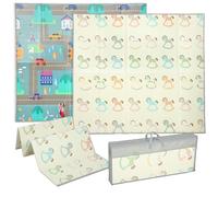 AIYAPLAY Double-Sided Foldable Baby Mat, Water-Resistant Large Foam Mat, Reversible Floor Mat for Toddlers, for Bedrooms, Nurseries, Playrooms, 195L x 177.5W cm, Traffic and Rocking Horse Theme