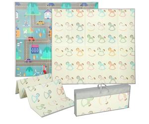 AIYAPLAY Double-Sided Foldable Baby Mat, Water-Resistant Large Foam Mat, Reversible Floor Mat for Toddlers, for Bedrooms, Nurseries, Playrooms, 200L x 180W cm, Traffic and Rocking Horse Theme