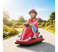 AIYAPLAY Kids Bumper Car, 360° Rotation Spin Electric Waltzer Car with Steering Wheel Control, Ride on Vehicle Toy with Colourful LED Lights, Music for Ages 3-8 Years Old, Red