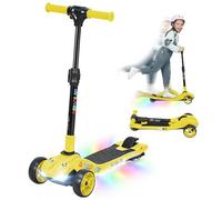 AIYAPLAY Electric Scooter for Kids, 3 Wheel Foldable Kids Scooter for Age 6-10 with 4 Levels Adjustable Height, LED Lights, Up to 6km/h, Maximum Range 8km, 4.8kg Lightweight for Boys and Girls, Yellow