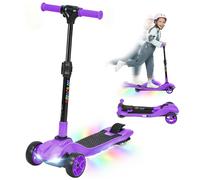 AIYAPLAY Electric Scooter for Kids, 3 Wheel Foldable Kids Scooter for Age 6-10 with 4 Levels Adjustable Height, LED Lights, Up to 6km/h, Maximum Range 8km for Boys and Girls, Purple