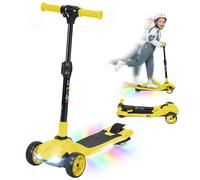 AIYAPLAY Electric Scooter for Kids, 3 Wheel Foldable Kids Scooter for Age 6-10 with 4 Levels Adjustable Height, LED Lights, Up to 6km/h, Maximum Range 8km, 4.8kg Lightweight for Boys and Girls, Yellow