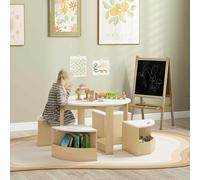 AIYAPLAY Five-Piece Kids Table and Chairs Set with Storage, White