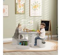 AIYAPLAY 5-Piece Kids Table and Chairs Set w/ Storage for 3-8 Years Old-Grey, Grey