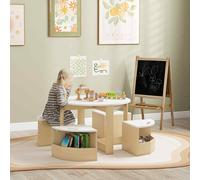 AIYAPLAY Five-Piece Kids Table & Chairs Set with Storage, White AIYAPLAY White