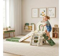 Aiyaplay Foldable 5 In 1 Kids Slide With Climber And Basketball Hoop, Cream
