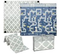 AIYAPLAY Foldable Baby Play Mat, Baby Playpen, Reversible Foam Playmat, Floor Mats for Toddlers, Traffic and Grey Diamond Theme