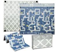 AIYAPLAY Foldable Baby Play Mat Double-Sided, Baby Playpen Floor Mats for Toddlers, Waterproof Large Foam Playmat for Playroom and Nursery, 202 x 180.5cm, Traffic and Grey Diamond Theme