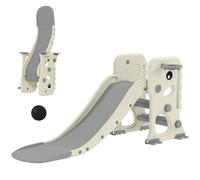 AIYAPLAY Foldable Kids Slide with Climber, Basketball Hoop, Cream White