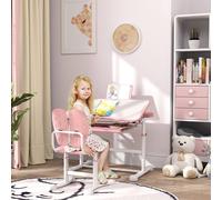 AIYAPLAY Kids Desk and Chair Set, Height Adjustable School Study Table Chair Set with Tilted Desktop, Storage Drawer, Book Stand, for Writing Reading, kids Aged 3-12 Years, Pink