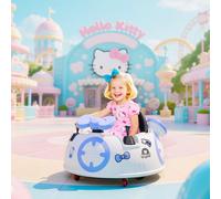 AIYAPLAY Hello Kitty Licensed Kids Bumper Car with Remote Control, 360° Rotation Spin Electric Ride On Waltzer Car with Dual Joysticks, Music, Lights, Safety Belt, for 1.5-5 Years Old, White