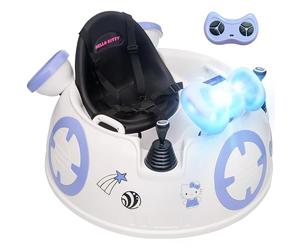 AIYAPLAY Hello Kitty Licensed Kids Bumper Car with Remote Control, 360° Rotation Spin Electric Ride On Waltzer Car with Dual Joysticks, Music, Lights, Safety Belt, for 1.5-5 Years Old, White