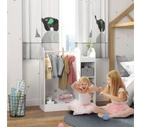 Aiyaplay Kids Cloth Rail With Storage Shelf, Boxes, Mirror For Bedroom, White, White
