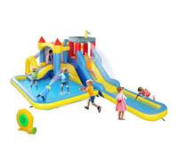 AIYAPLAY Inflatable Bouncy Castle, Kids Water Bounce House 6 in 1 with 550W Blower, Splash Pools, 2 Slides, Jumping Area, Climbing Wall, Cannon, Basketball Hoop, for Garden, Party, Outdoor Indoor