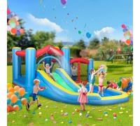AIYAPLAY Bouncy Castle, Inflatable Bounce House with 550W Blower, Basketball Hoop, Long Slide, Dart Board, Carrying Bag, for Party, Park, Ages 3-8, 385 x 290 x 180 cm