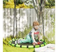AIYAPLAY Kids Nest Swing Seat, Hanging Set with Height Adjustable Ropes for Kids, 100cm Diameter Round Saucer Swing Chair for Outdoor, Garden, Black/Green
