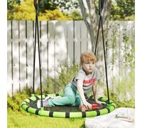 AIYAPLAY Kids Nest Swing Seat, Hanging Set with Height Adjustable Ropes for Kids, 100cm Diameter Round Saucer Swing Chair for Outdoor, Garden, Black/Green