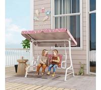 AIYAPLAY Kids 2-Seater Porch Swing with Seat Belts, Adjustable Canopy Pink | Size: 2 Seater AIYAPLAY Pink 2 Seater