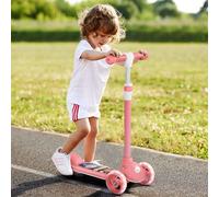 AIYAPLAY Kids Scooter, 3 Wheel Scooter for Toddlers Ages 2-6, with 3-level Adjustable Height, LED Light, TPE Handlebar, Kick Scooter for Boys and Girls, Pink