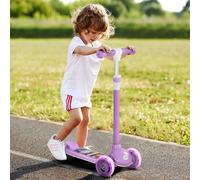 AIYAPLAY Kids Scooter, 3 Wheel Scooter for Toddlers Ages 2-6, with 3-level Adjustable Height, LED Light, TPE Handlebar, Kick Scooter for Boys and Girls, Purple