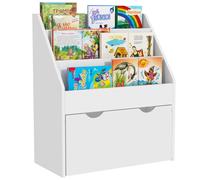 AIYAPLAY Kids Bookcase w/ 3 Tier Shelves, Drawer, for Bedroom, Nursery, White, White