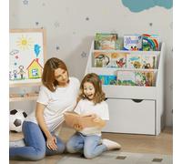 AIYAPLAY Kids Bookcase w/ 3 Tier Shelves, Drawer, for Bedroom, Nursery, White, White