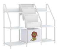 AIYAPLAY Kids Bookshelf and Toy Storage with 3-Tier Sling Book Rack and Fabric Drawer for Nursery, Bedroom, Playroom, White