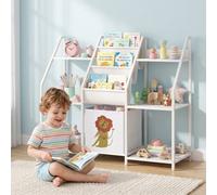 Aiyaplay Kids Bookshelf And Toy Storage With 3-Tier Sling Book Rack, White