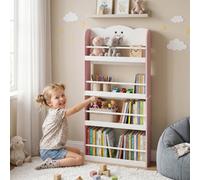 Aiyaplay Kids Bookshelf Bookcase With 4-Tier Shelves For Living Room, Pink