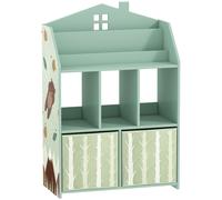 AIYAPLAY Kids Bookshelf with Storage, Toy Storage Unit with Book Display, Shelves and Fabric Drawers for Playroom Nursery, Green