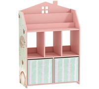AIYAPLAY Kids Bookshelf with Storage, Toy Storage Unit with Book Display, Shelves and Fabric Drawers for Playroom Nursery, Pink