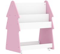 AIYAPLAY Kids Bookshelf with Toy Storage, Double-Sided Bookcase with Wheels, 3 Tier Kids Book Rack for Bedroom, Pink