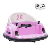 AIYAPLAY Kids Bumper Car 12V Waltz Car Ride on Toy 360° Rotation with Remote Control, Dual Joystick, Music, USB, LED Lights, Horn, for Ages 1.5-5 Years, Pink