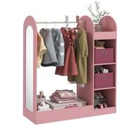 Aiyaplay Kids Cloth Rail With Storage Shelf, Boxes, Mirror For Bedroom, Pink, Pink