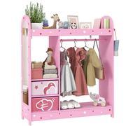 AIYAPLAY Kids Clothes Rail, Kids Wardrobe with Mirror, Shelves, Fabric Storage Boxes and Side Hooks, Children Dress up Storage for Girls Bedroom, Nursery, Pink
