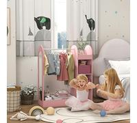 AIYAPLAY Kids Clothes Rail with Storage Shelf, Boxes, Mirror, Pink