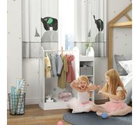 AIYAPLAY Kids Clothes Rail with Storage Shelf, Boxes, Mirror - 92L x 36W x 106Hcm - White