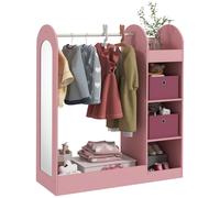 AIYAPLAY Kids Clothes Rail, Children Dress Up Storage with Storage Shelf, Boxes, Mirror, Kids Wardrobe for Bedroom, Nursery, Pink