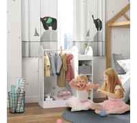 AIYAPLAY Kids Cloth Rail with Storage Shelf, Boxes, Mirror for Bedroom in White AIYAPLAY White