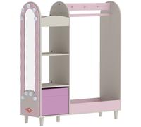 AIYAPLAY Kids Clothing Rack, Kids Wardrobe with Glowing Lights Mirror, Non-Woven Drawer and Shelves for Bedroom, Ages 3-8, Pink