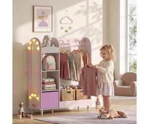 Aiyaplay Kids Clothing Rack With Lights Mirror, Non-Woven Drawer For Age 3-8