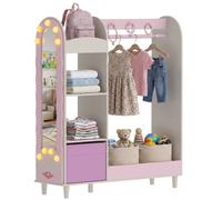 AIYAPLAY Kids Clothing Rack with Lights Mirror, Non-Woven Drawer for Age 3-8 in Pink AIYAPLAY Pink