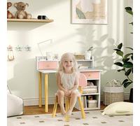 AIYAPLAY Kids Desk and Chair Set, Children Study Table with Hutch, Storage, Drawer, Shelves, for Studying, Reading, Drawing, for Ages 3-8 Years, Pink Pink