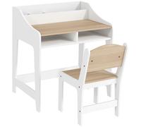 AIYAPLAY Kids Desk and Chair Set, Children Study Table with Storage and Shelves for Study Room, Gift for 3-8 Years, Natural