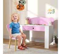 Aiyaplay Kids Desk And Chair Set, Children Writing Table With Drawer, Pink