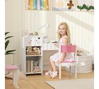 AIYAPLAY Kids Desk and Chair Set, Toddler Table and Chair Set with Drawers, Bookshelf, Storage Shelves, Rabbit Themed for 3-6 Years, White