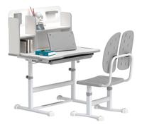 AIYAPLAY Kids Desk and Chair Set w/ Tiltable Desktop, Reading Rack, Grey